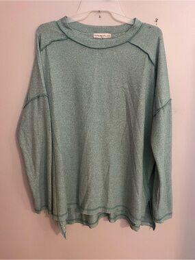 Zenana Outfitters Mint Green Metallic Crewneck Top